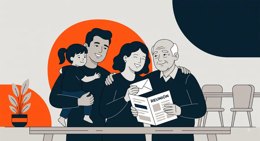 Una familia leyendo juntos la noticia de su reunificación